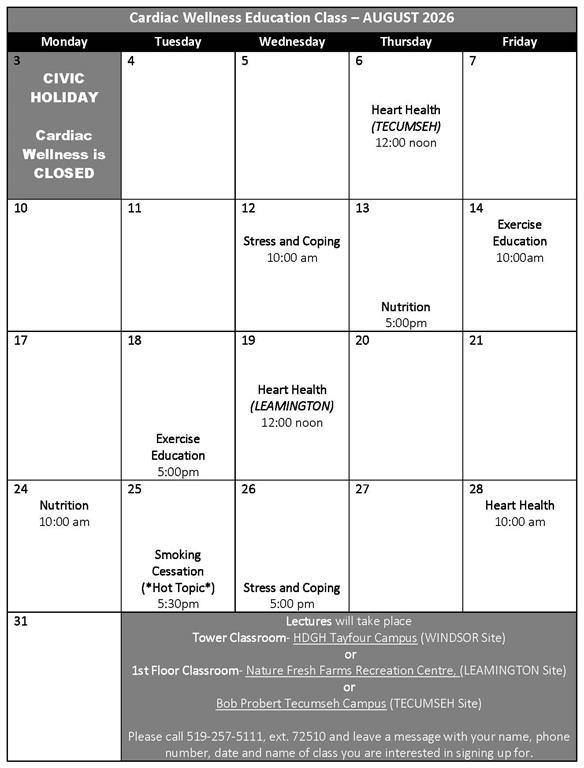 August 2026 Cardiac Wellness Calendar