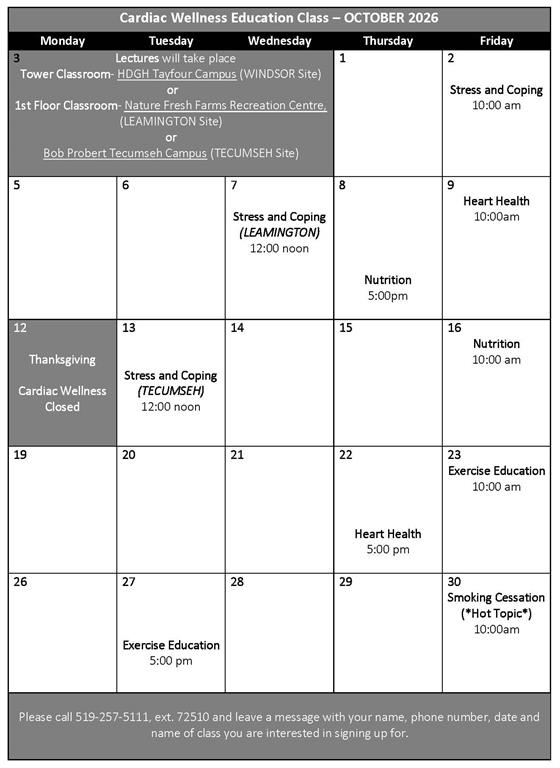 October 2026 Cardiac Wellness Calendar